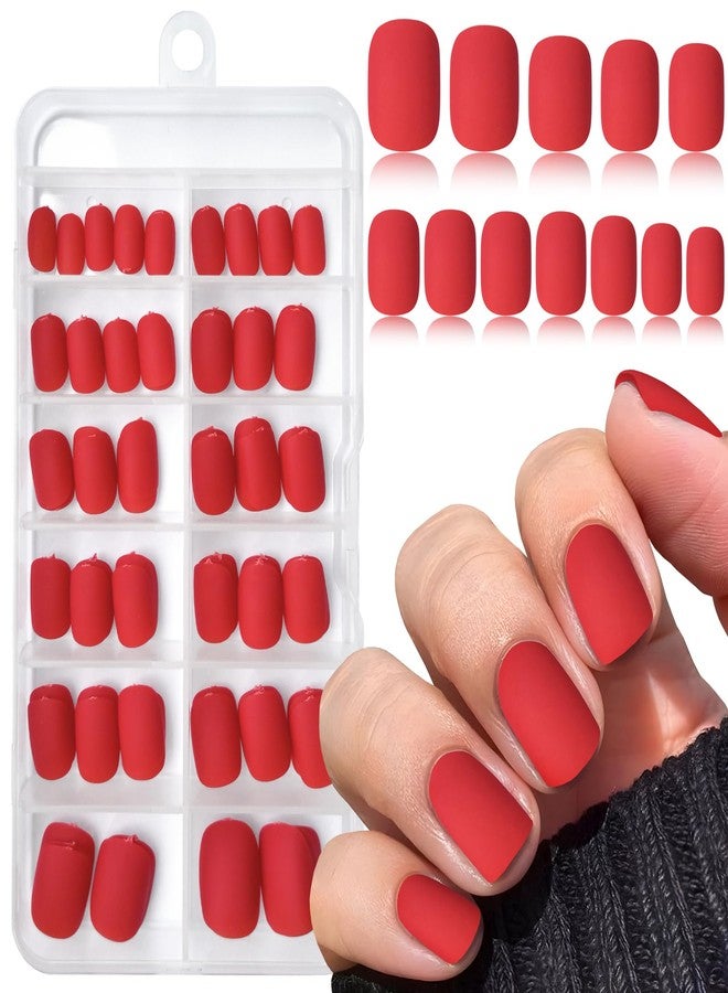 Lifextol 120PC Red Square Press on Nails Short Red Fake Nails Press ons Acrylic Nails Press on Nail for Women, 12 Size Matte Stick on Nail Petite Press on False Nail Tips Pack&5PC Sticky Tab - Image 1